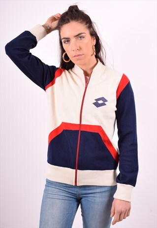 WOMENS VINTAGE TRACKSUIT TOP JACKET MEDIUM BEIGE 90'S
