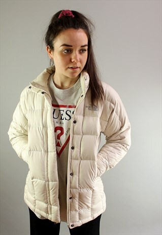 VINTAGE THE NORTH FACE PUFFER COAT IN CREAM