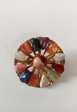 Multi colour gemstone brooch