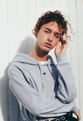 UNISEX HOODIE IN GREY WITH MINI BEE EMBROIDERY