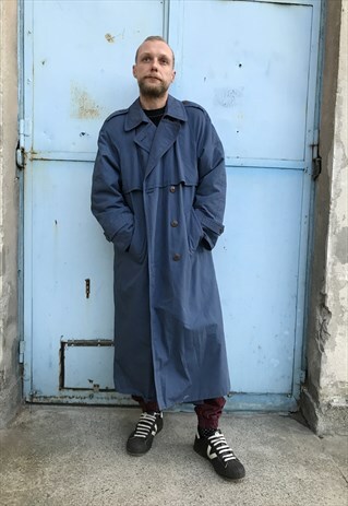 VINTAGE 90' CLASSIC NAVY BLUE UNISEX TRENCH COAT