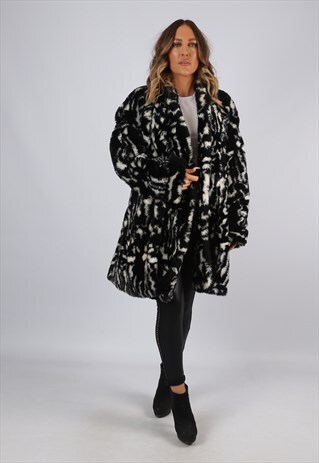 FAUX FUR COAT JACKET MID SHORT VINTAGE UK 16 (CJ2G)