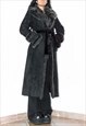 Vintage Y2k Belted Black Long Fluffy Faux Fur Afghan Coat