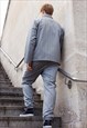 GREY RETRO STRIPED PREMIUM WOOL FABRIC SHIRT JACKET 