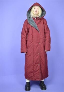 Vintage red classic 80's long puffer trench coat