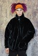 CHECK PRINT BOMBER JACKET REVERSIBLE FAUX FUR PUFFER BLACK