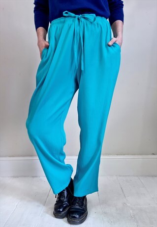 VINTAGE 90'S CYAN BLUE LIGHTWEIGHT SLOUCHY TROUSERS