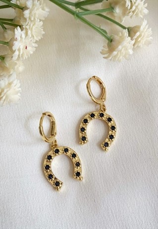 HORSESHOE HUGGIE HOOP EARRINGS