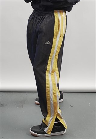 VINTAGE 90S ADIDAS NAVY/ YELLOW MESH POPPER JOGGERS
