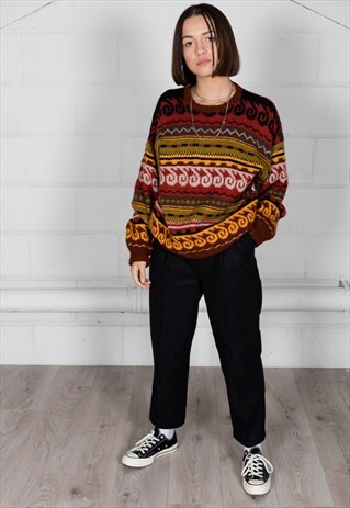 VINTAGE RETRO AZTEC PRINT KNITTED UNISEX JUMPER