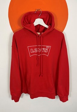 Levis Spell Out Hoodie Red Large 