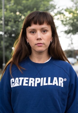 VINTAGE 90'S CATERPILLAR SPELLOUT SWEATSHIRT BLUE AND WHITE