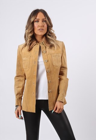 SUEDE LEATHER FITTED JACKET VINTAGE BLAZER UK 10 (EHCA)