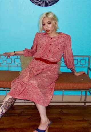 VINTAGE 80S SPECKLE PRINT SECRETARY DRESS