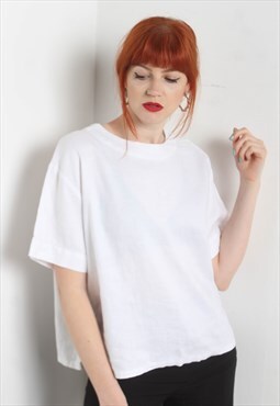 Vintage 80's Oversize Size Shoulder Button Top White