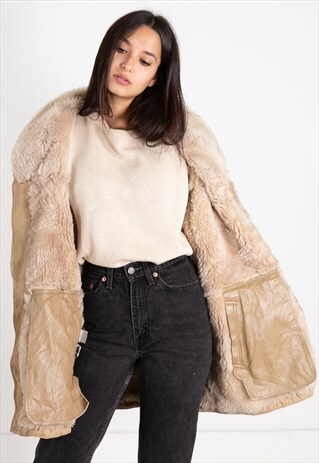 VINTAGE 80S ITALIAN SHEARLING REAL LEATHER COAT / S0589