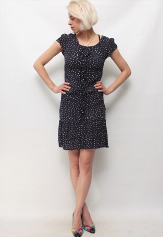 VINTAGE 90' BEAUTIFUL CUTE MINI DOTED NAVY BLUE DRESS