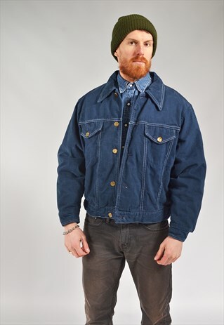VINTAGE DARK BLUE LINED DENIM JACKET