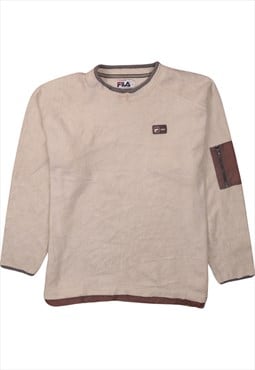 Vintage 90's Fila Fleece Jumper Heavyweight Crew Neck Beige