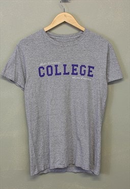 Vintage College T Shirt Grey Short Sleeve With Spell Out