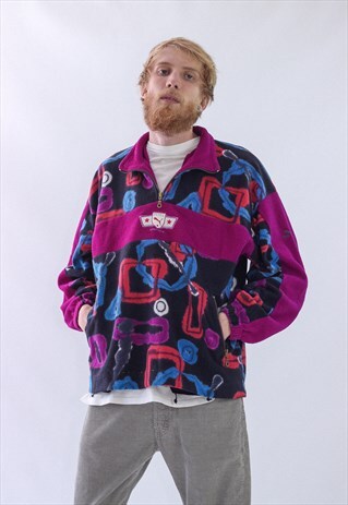 VINTAGE MENS PUMA HALF ZIP PULLOVER FLEECE AZTEC JACKET