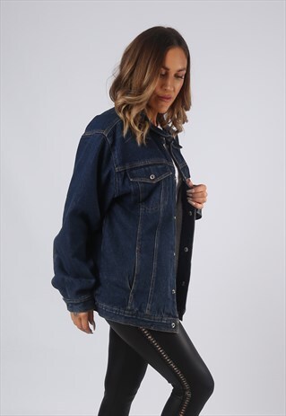 VINTAGE DENIM JACKET OVERSIZED FITTED LINED UK 14-16 (O1U)