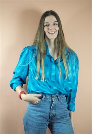 VINTAGE AQUA SILKY BLOUSE