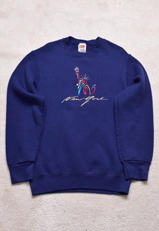 VINTAGE 90S NEW YORK SOUVENIR EMBROIDERED NAVY SWEATER