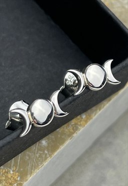Triple Moon Symbol Stud Earrings, Sterling Silver Goth Witch