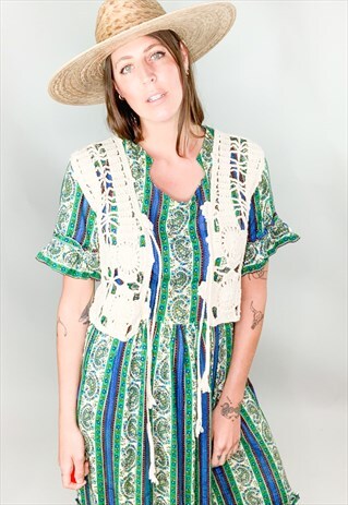 1970S CROCHET WOODSTOCK WAISTCOAT