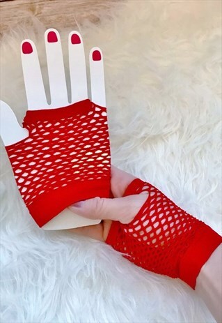 RED WRIST FISHNET GLOVES