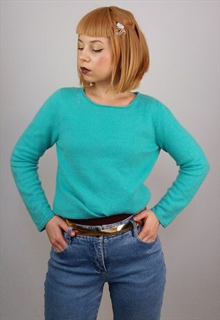 VINTAGE 80'S CASHMERE SWEATER PULLOVER IN TURQUOISE