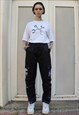 SIDE CLIP ON OVERALLS EMBROIDERED CARGO POCKET JOGGERS BLACK