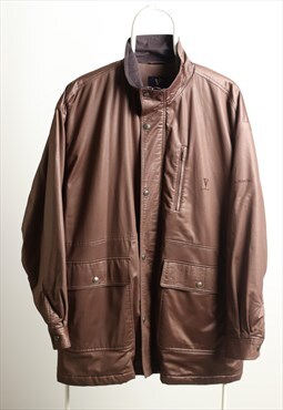 Carlo Valentino Vintage Leather effect Longline Jacket Brown