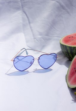 Baby Blue Rimless Colour Tint Heart Sunglasses