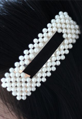 JUMBO RECTANGLE PEARL BARRETTE HAIR CLIP
