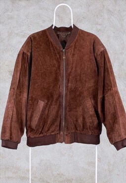 Vintage C&A Suede Leather Bomber Jacket Brown Large