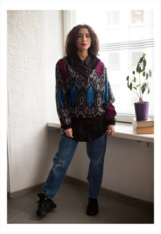 VINTAGE 80'S MULTICOLOUR PATTERNED JUMPER