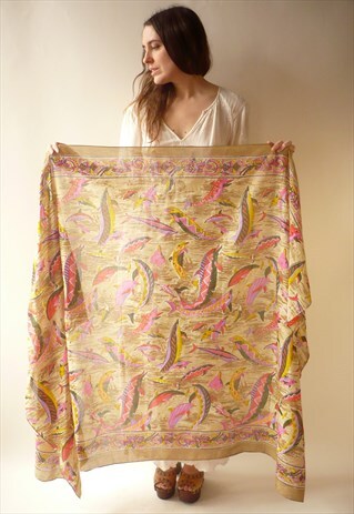 VINTAGE NOVELTY DOLPHIN & FISH PATTERN COTTON SCARF SARONG