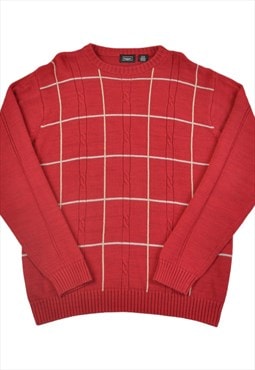 Vintage Knitwear Sweater Checked Pattern Red XL