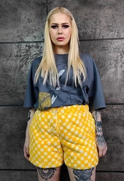 SKA check fleece shorts handmade Vans overalls in yellow