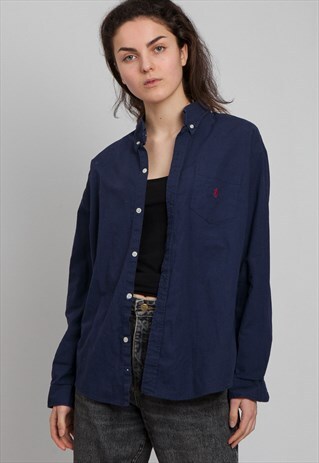 VINTAGE BLUE POLO RALPH LAUREN LONG SLEEVE COTTON SHIRT