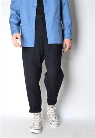 VINTAGE 90S UNISEX NAVY BLUE LINEN BLEND LIGHTWEIGHT PANTS