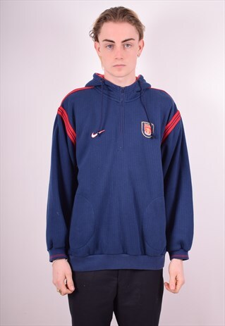 NIKE MENS VINTAGE ARSENAL HOODIE JUMPER MEDIUM BLUE 90S