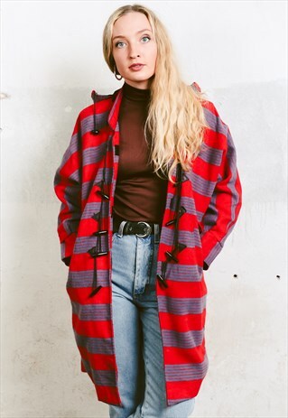 VINTAGE 90S STRIPED DUFFLE COAT