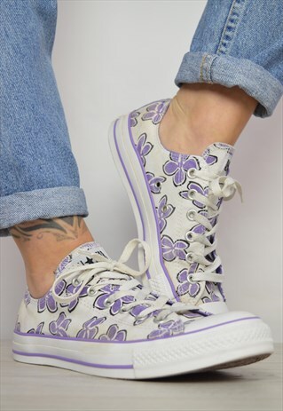 VINTAGE 90S CONVERSE WHITE & PURPLE FLORAL OX SHOES PREPPY