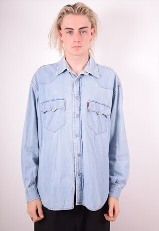CASUCCI MENS VINTAGE DENIM SHIRT MEDIUM BLUE 90S