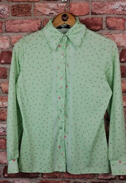 Vintage 60s Green Floral Cottagecore Ditsy Blouse Shirt
