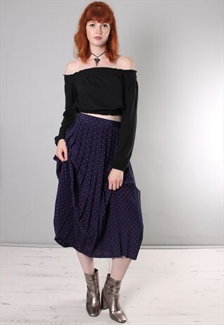 VINTAGE 80S POLKA DOT PATTERNED PLEATED MIDI SKIRT