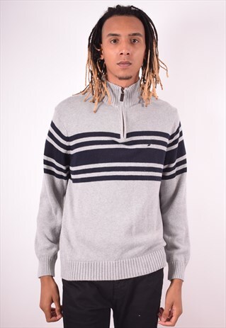 NAUTICA MENS VINTAGE JUMPER SWEATER LARGE GREY 90S